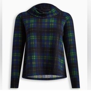 Torrid Plaid Cowl Neck Sweater - Black and Green